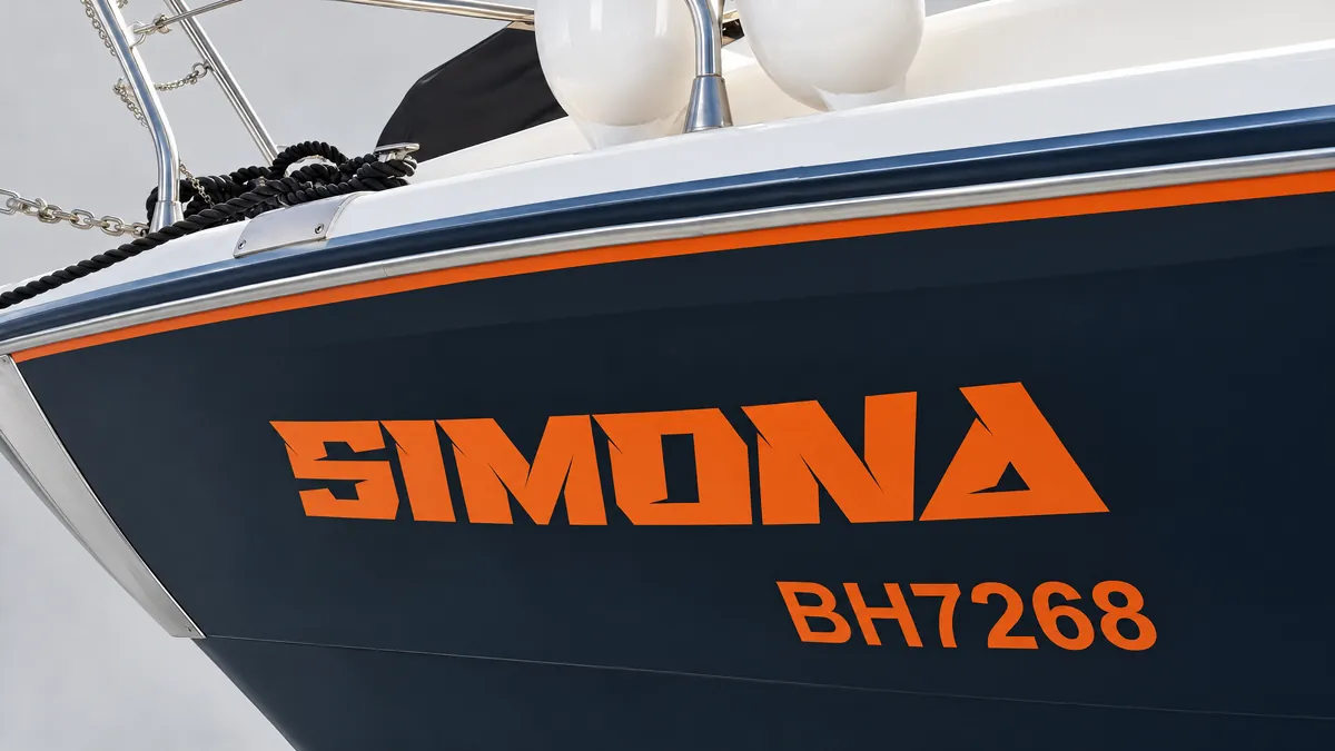 SIMONA name and registration on the bow